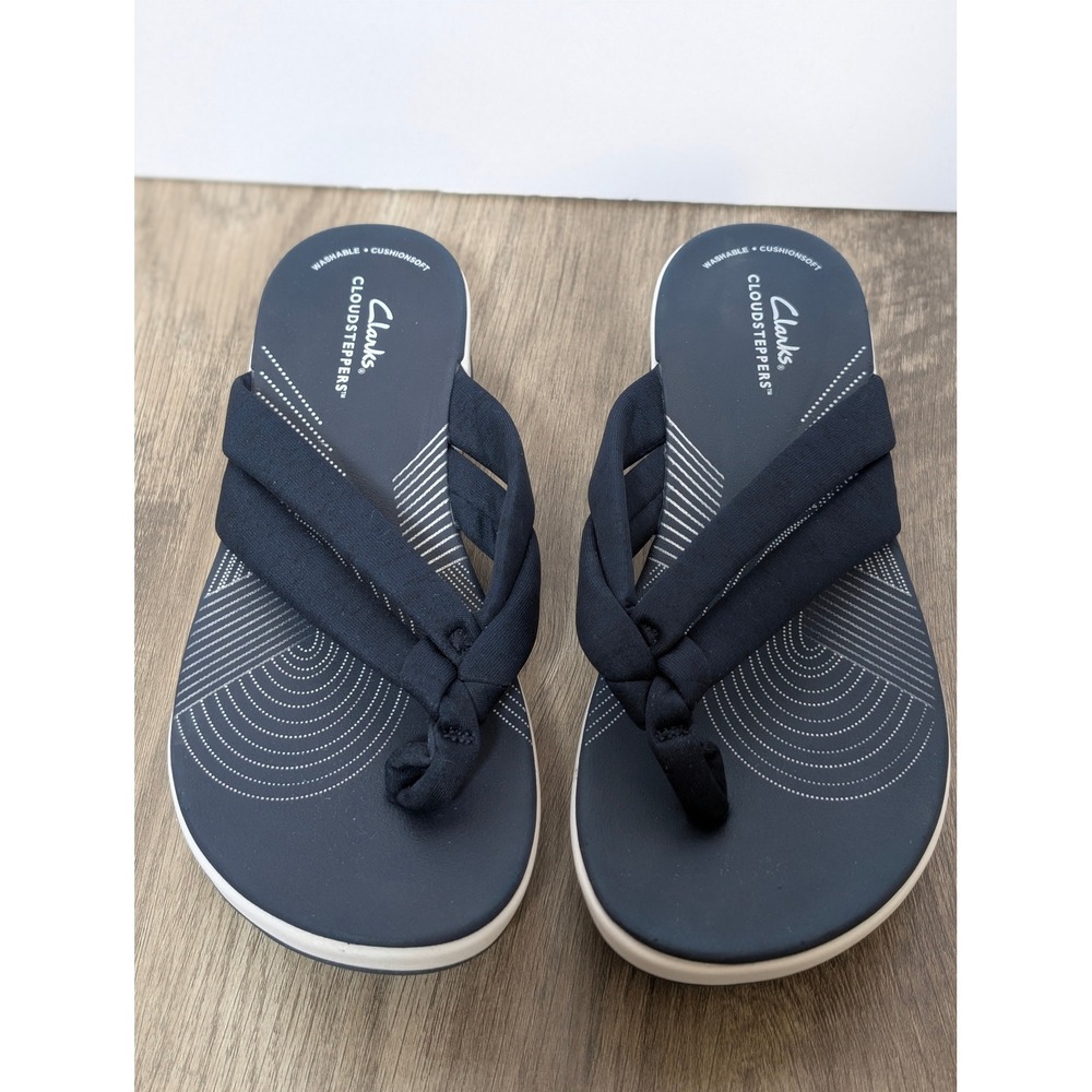 Clarks Cloudsteppers Arla Kaylie Navy Blue Thong Sandals Womens Flip Flops Sz 10